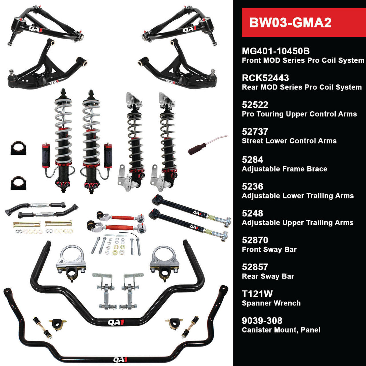 QA1 BW03-GMA2 Level 3 Big Wheel Suspension Kit 68-72 GM A Body