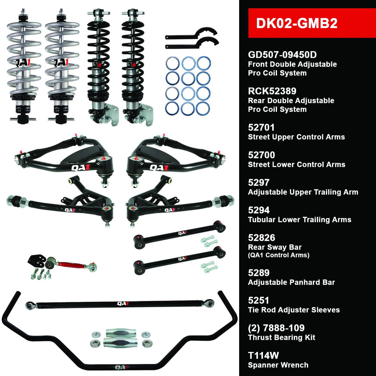 QA1 DK02-GMB2 Level 2 Full Vehicle Drag Kit 65-68 Chevy B-Body W/ Shocks