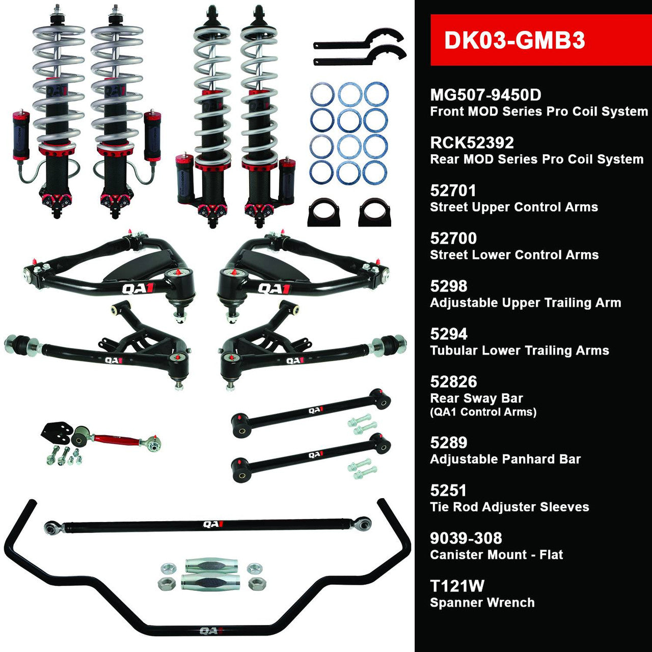 QA1 DK03-GMB3 Level 3 Full Vehicle Drag Kit 69-70 Chevy B-Body W/ Shocks