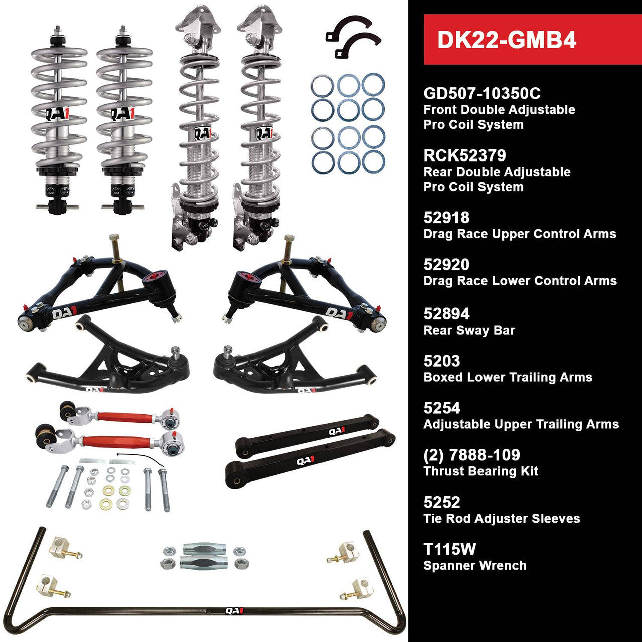 QA1 DK22-GMB4 Level 2 Full Vehicle Drag Kit 78-93 GM B-Body W/ Shocks