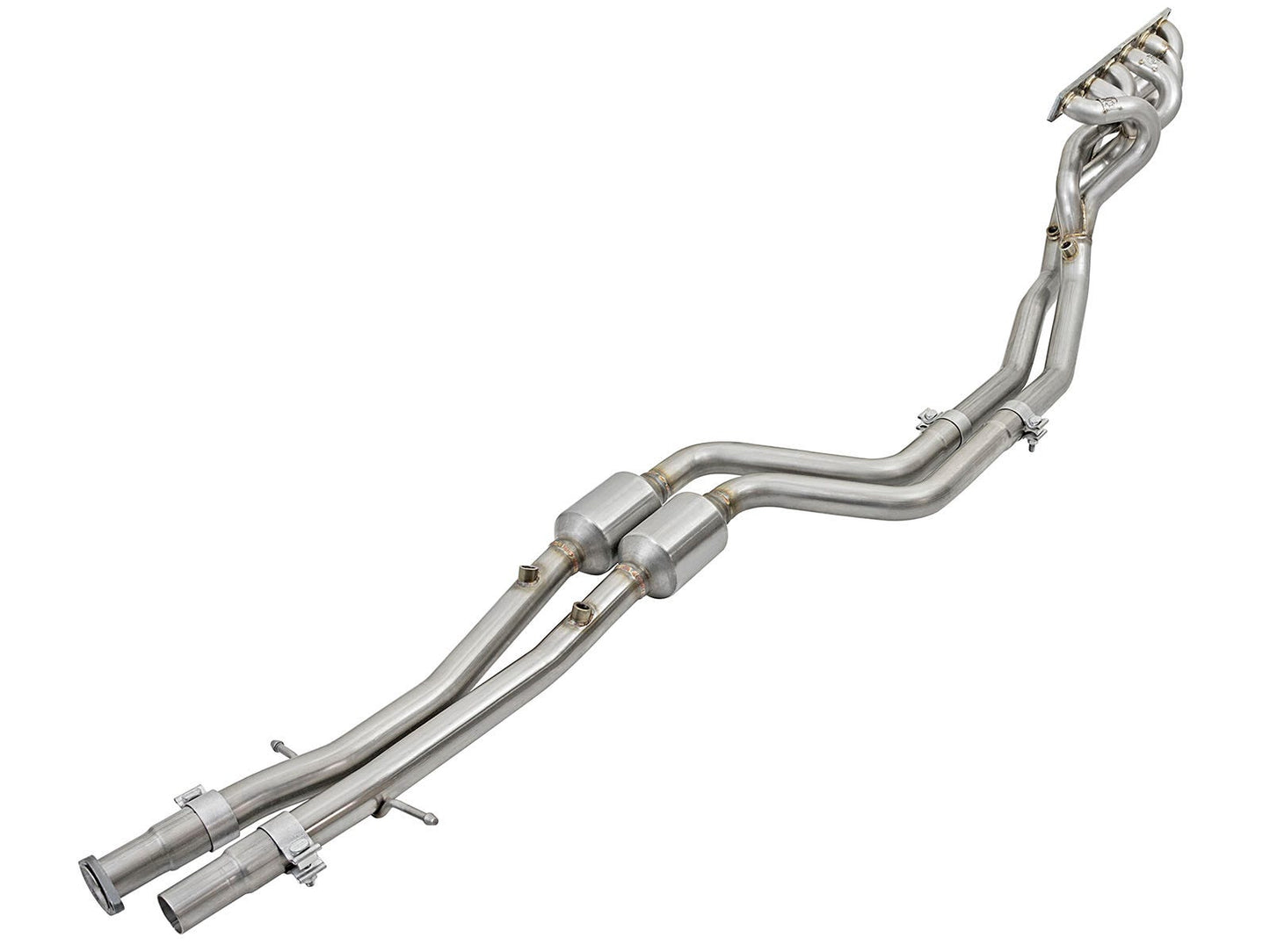 aFe 48-36316-YC Twisted Steel Long Tube Header & Mid Pipe 304 Stainless Steel w/ Cat