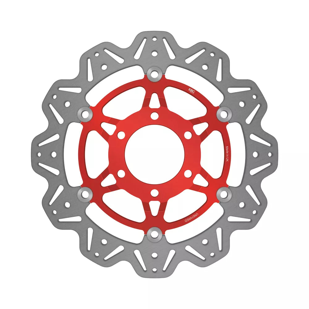 EBC 98-00 Triumph Hinckley Daytona 955i (w/6 Bolt Sngl Side Arm) Frt Lft/Rght Vee Floating Red Rotor