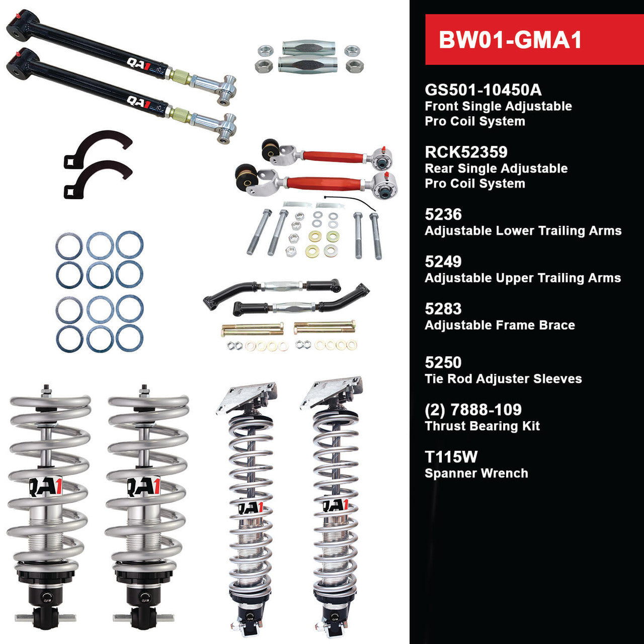 QA1 BW01-GMA1 Level 1 Big Wheel Suspension Kit 64-67 GM A Body