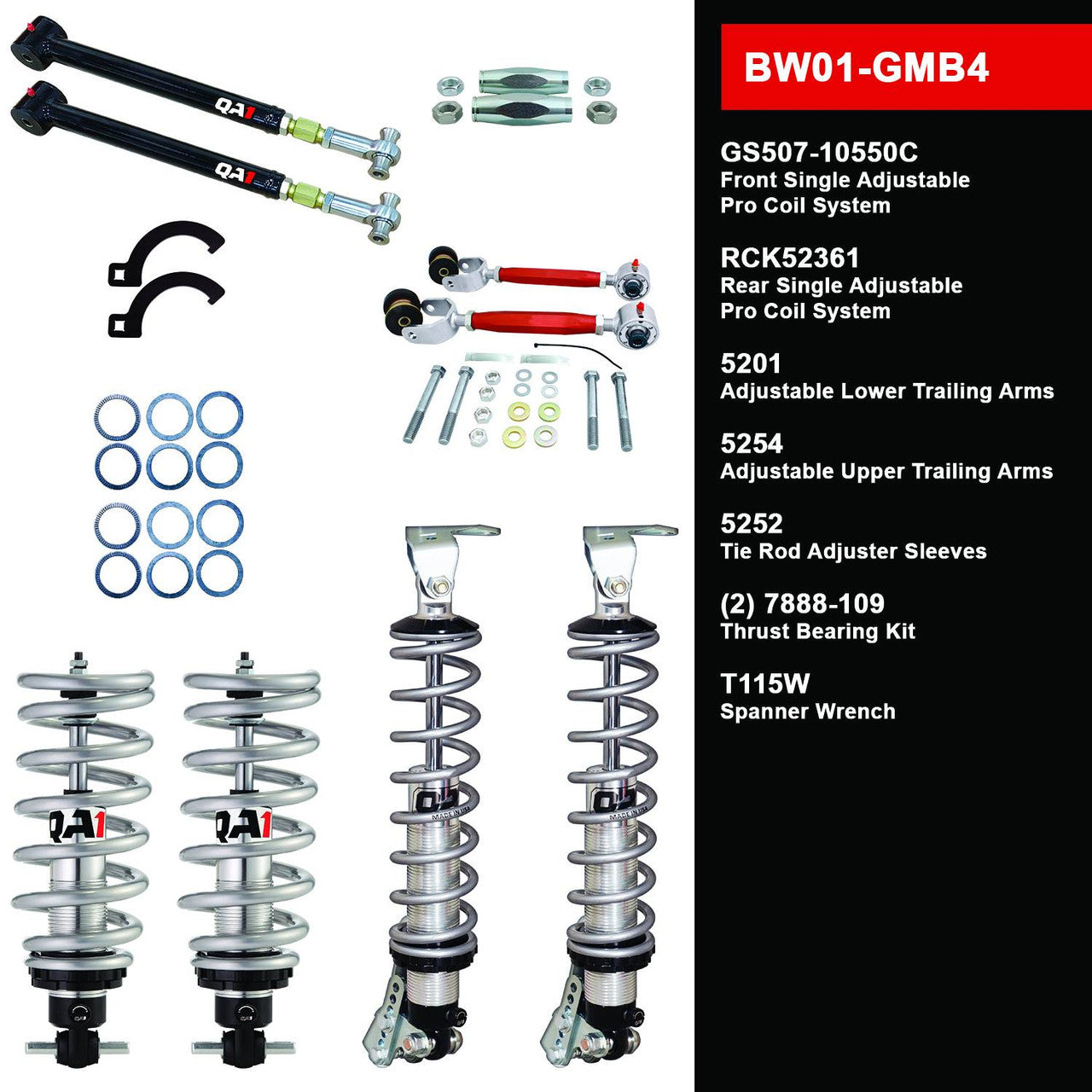 QA1 BW01-GMB4 Level 1 Big Wheel Suspension Kit 71-76 GM B-Body