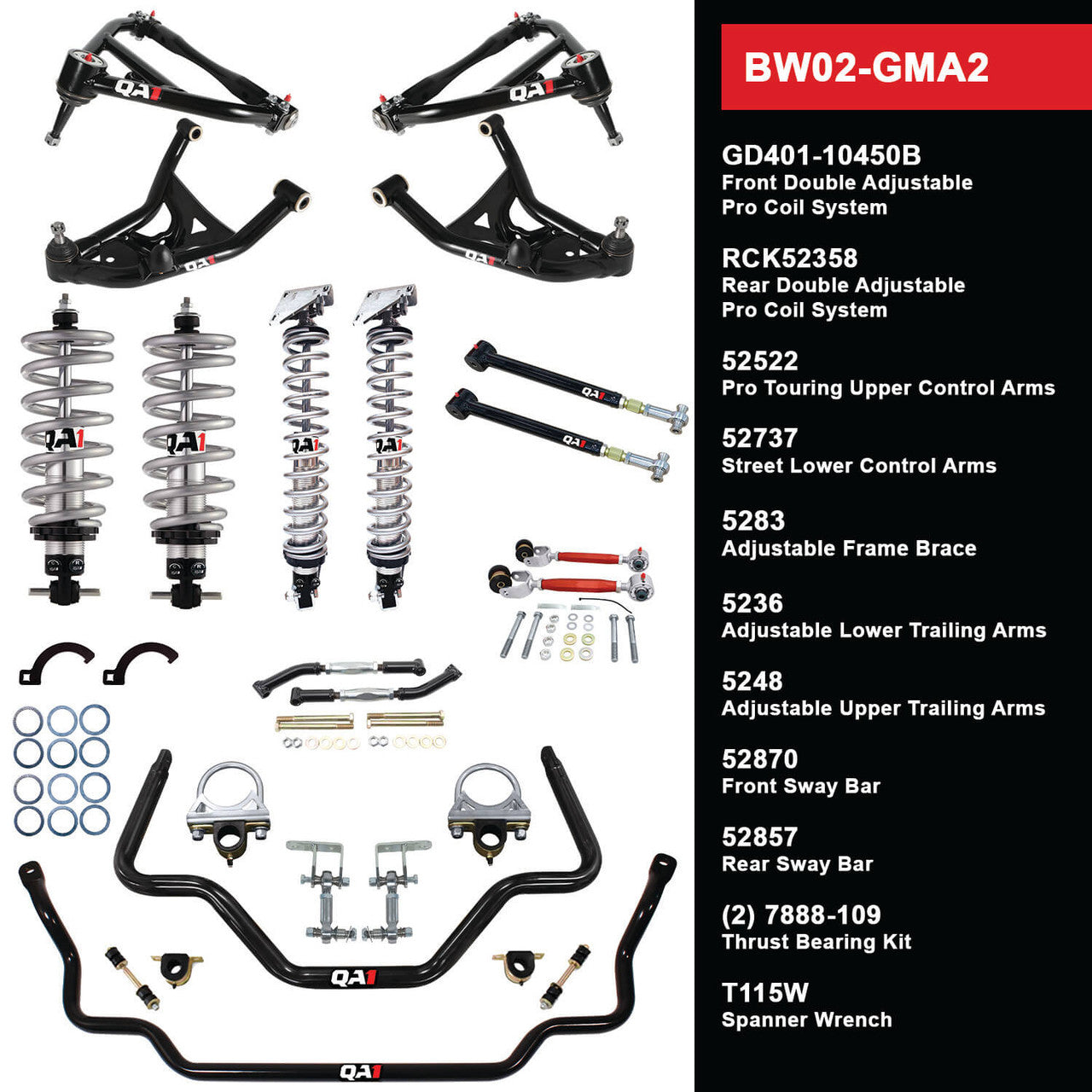 QA1 BW02-GMA2 Level 2 Big Wheel Suspension Kit 68-72 GM A Body