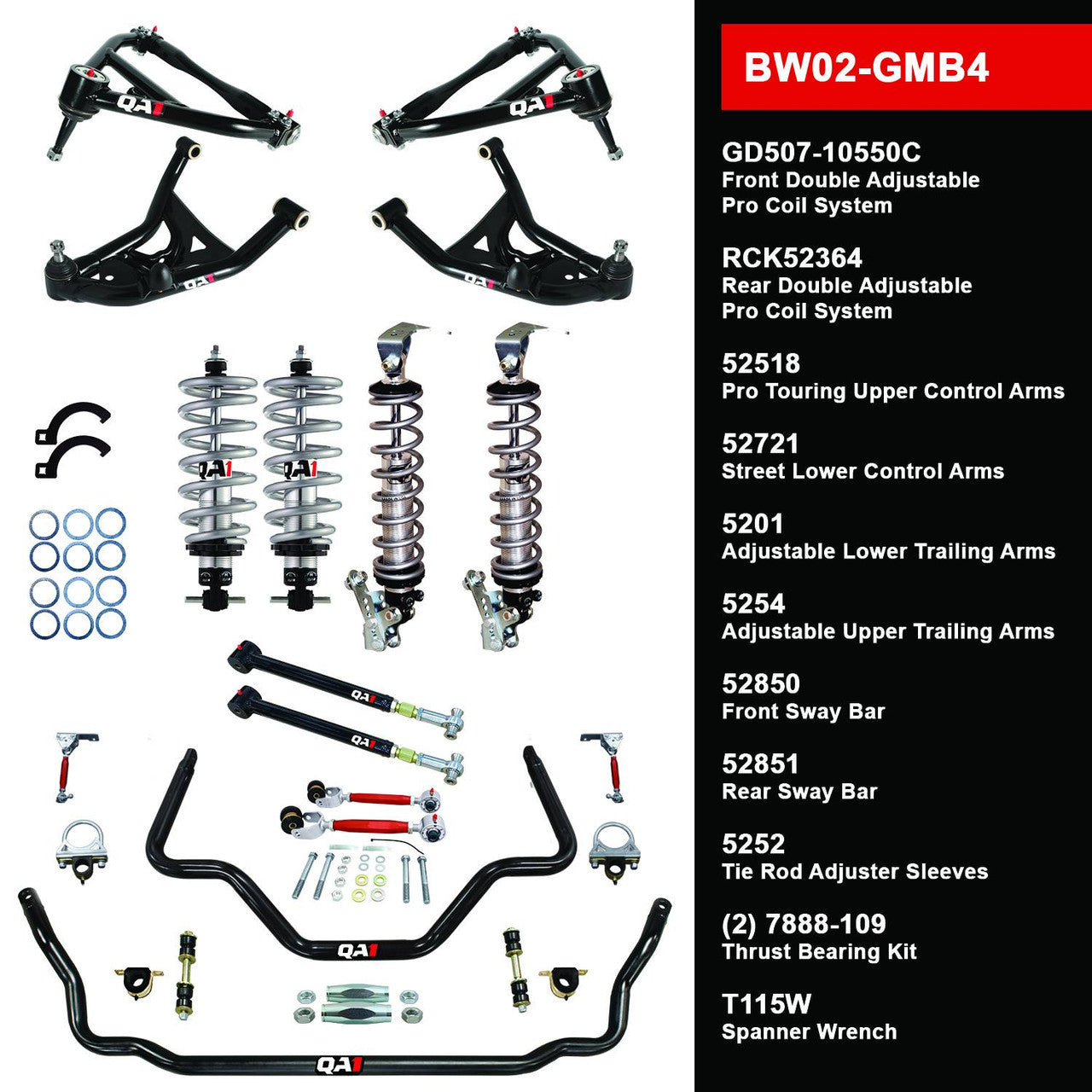 QA1 BW02-GMB4 Level 2 Big Wheel Suspension Kit 71-76 GM B-Body