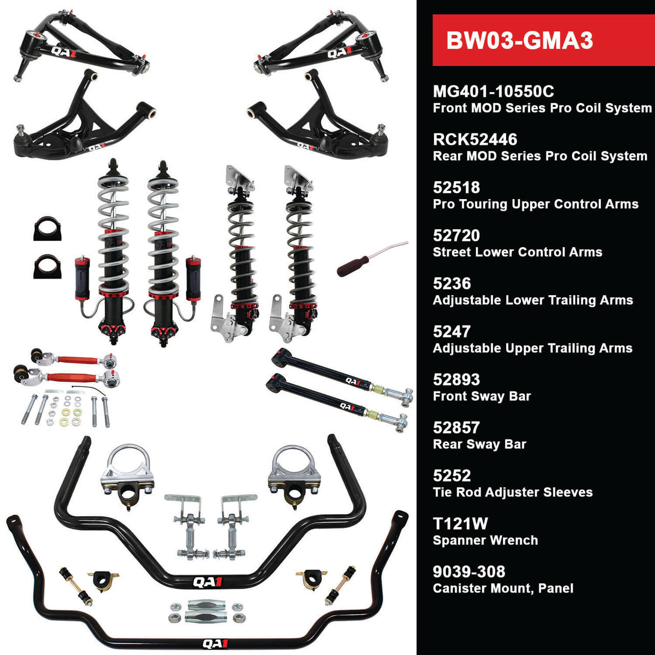 QA1 BW03-GMA3 Level 3 Big Wheel Suspension Kit 73-77 GM A Body