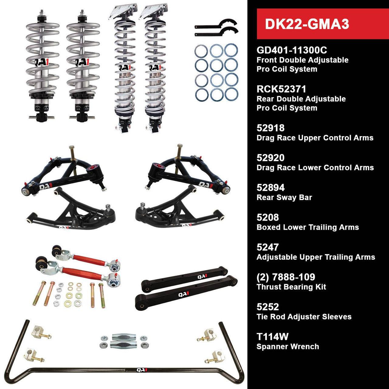 QA1 DK22-GMA3 Level 2 Full Vehicle Drag Kit 73-77 GM A-Body W/ Shocks