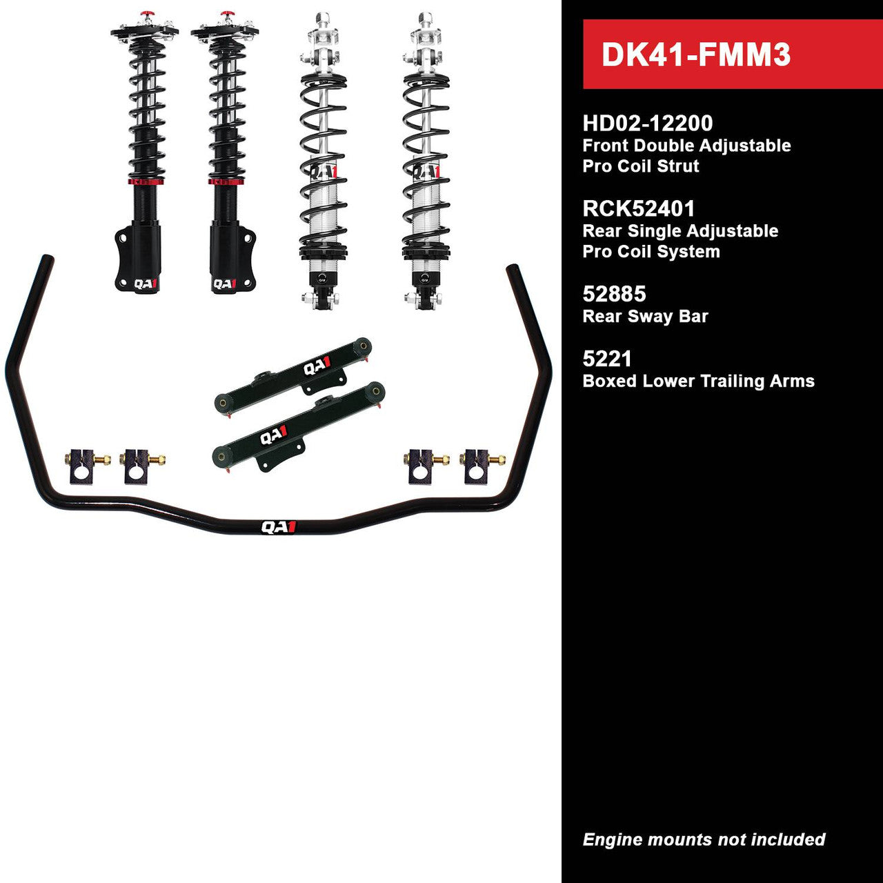 QA1 DK41-FMM3 DK41-FMM3 Level 1 Full Vehicle Drag Kit 90-93 Mustang W/ Shocks