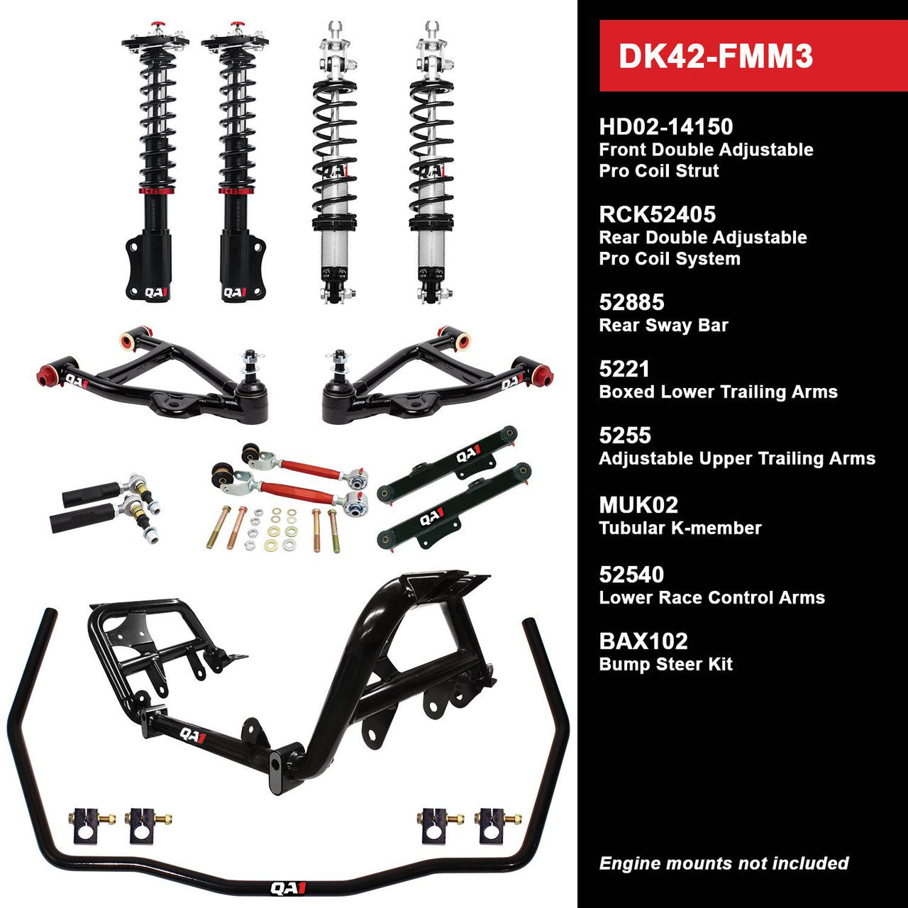 QA1 DK42-FMM3 DK42-FMM3 Level 2 Full Vehicle Drag Kit 90-93 Mustang W/ Shocks