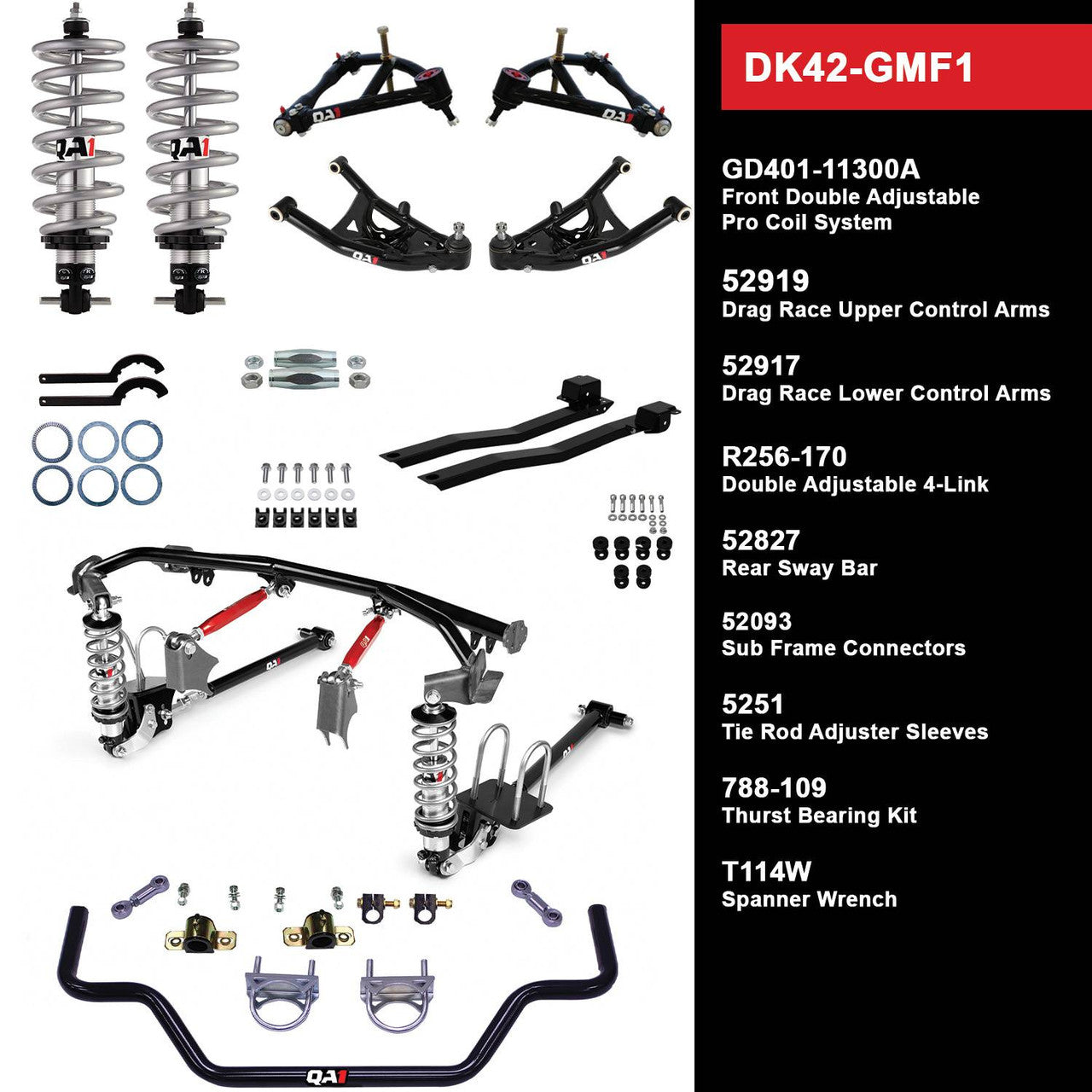 QA1 DK42-GMF1 DK42-GMF1 Level 2 Full Vehicle Drag Kit 67-69 GM F-Body W/ Shocks