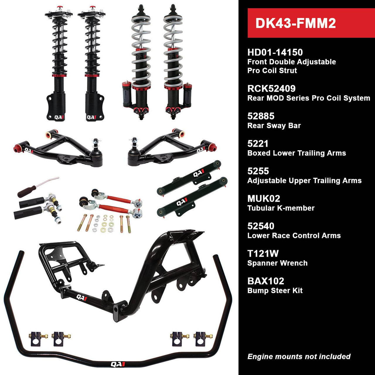 QA1 DK43-FMM2 DK43-FMM2 Level 3 Full Vehicle Drag Kit 87-89 Mustang W/ Shocks