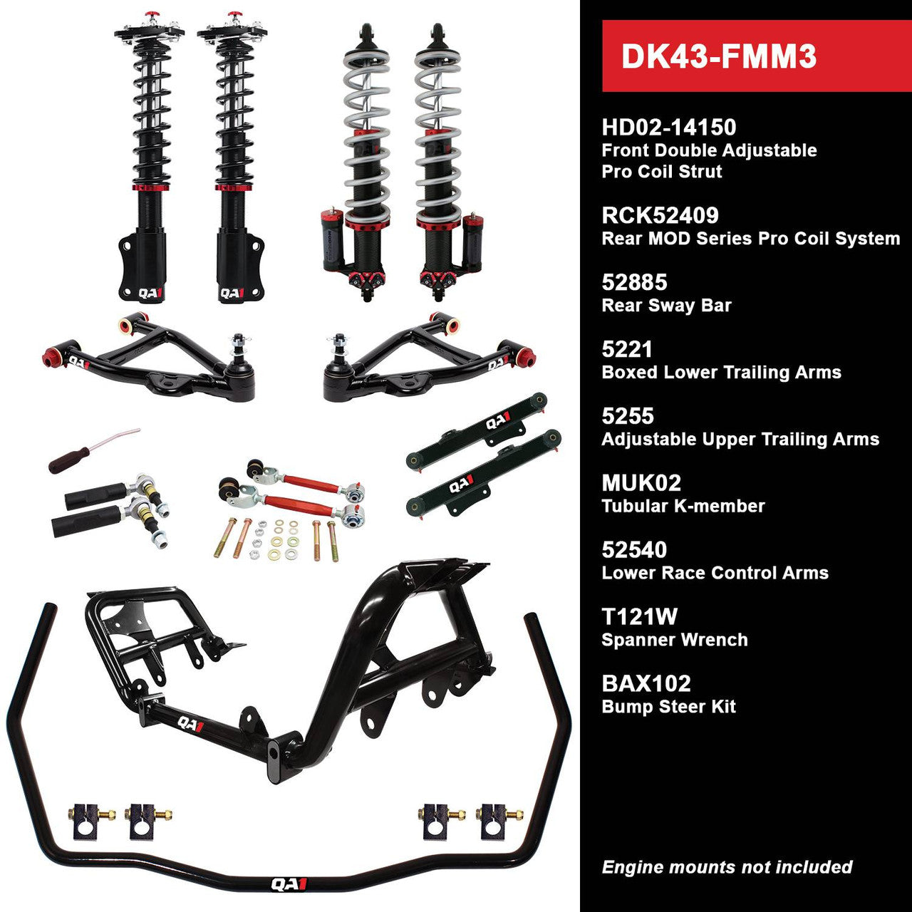 QA1 DK43-FMM3 DK43-FMM3 Level 3 Full Vehicle Drag Kit 90-93 Mustang W/ Shocks