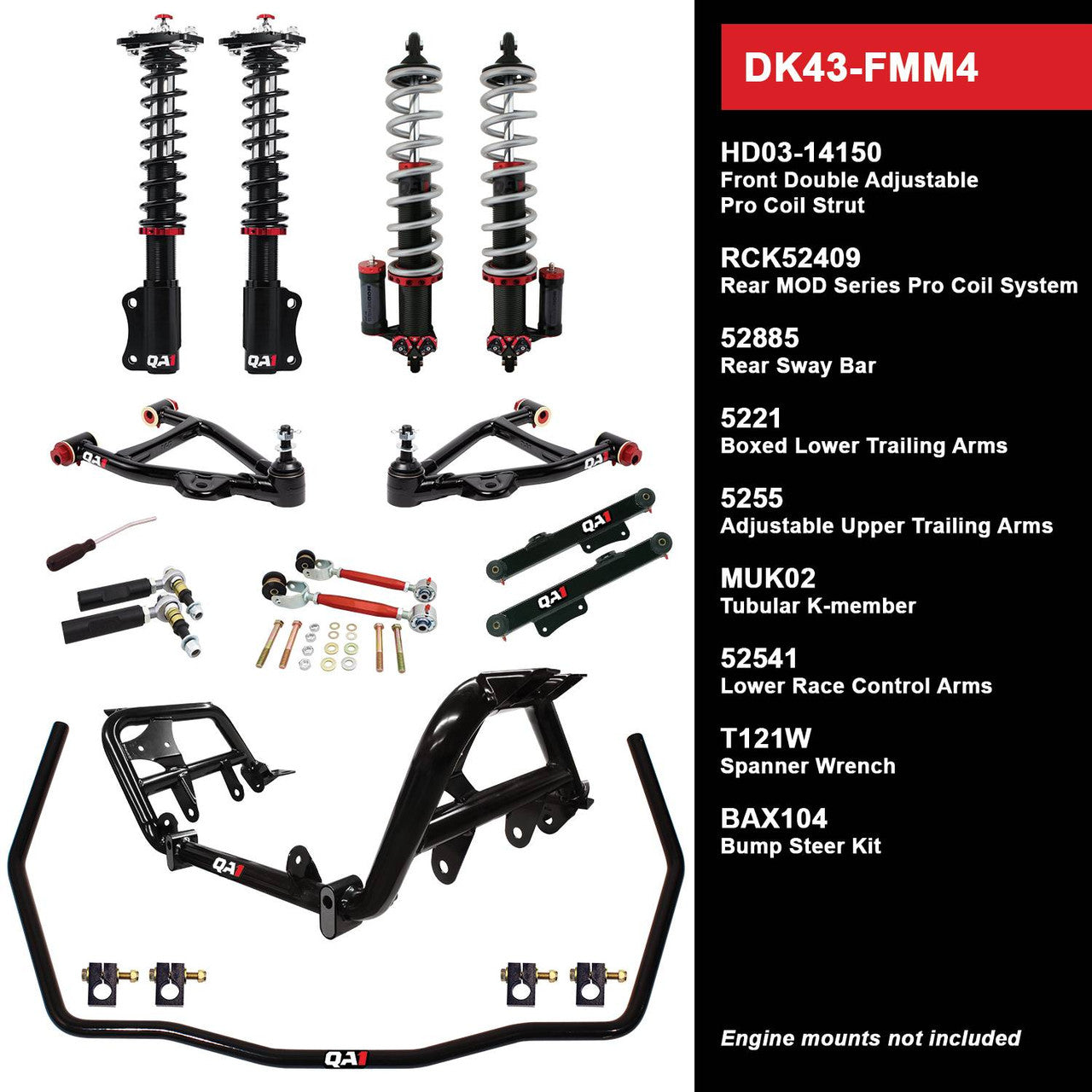QA1 DK43-FMM4 DK43-FMM4 Level 3 Full Vehicle Drag Kit 94-04 Mustang W/ Shocks