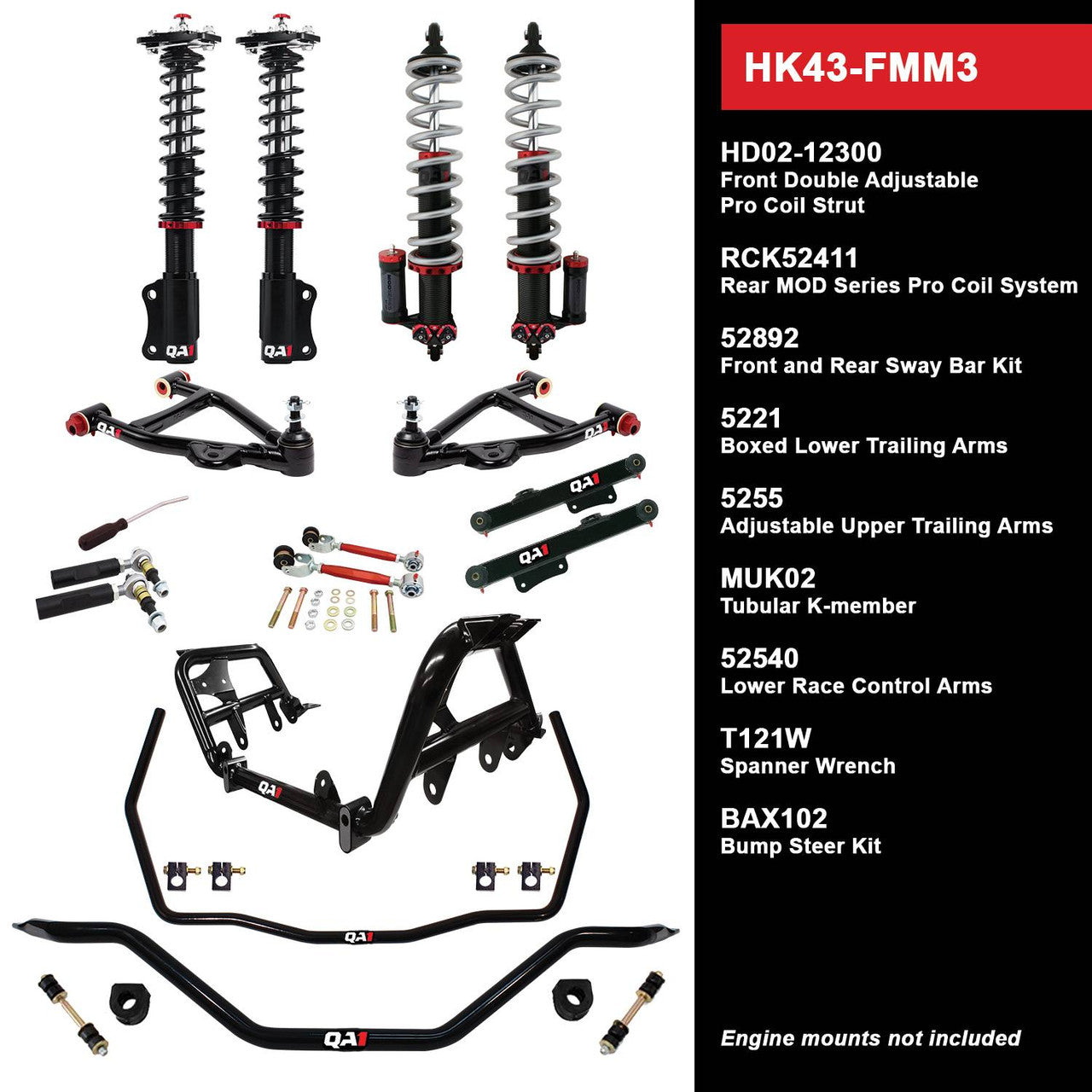 QA1 HK43-FMM3 Level 3 Full Vehicle Handling Kit 90-93 Mustang W/ Shocks