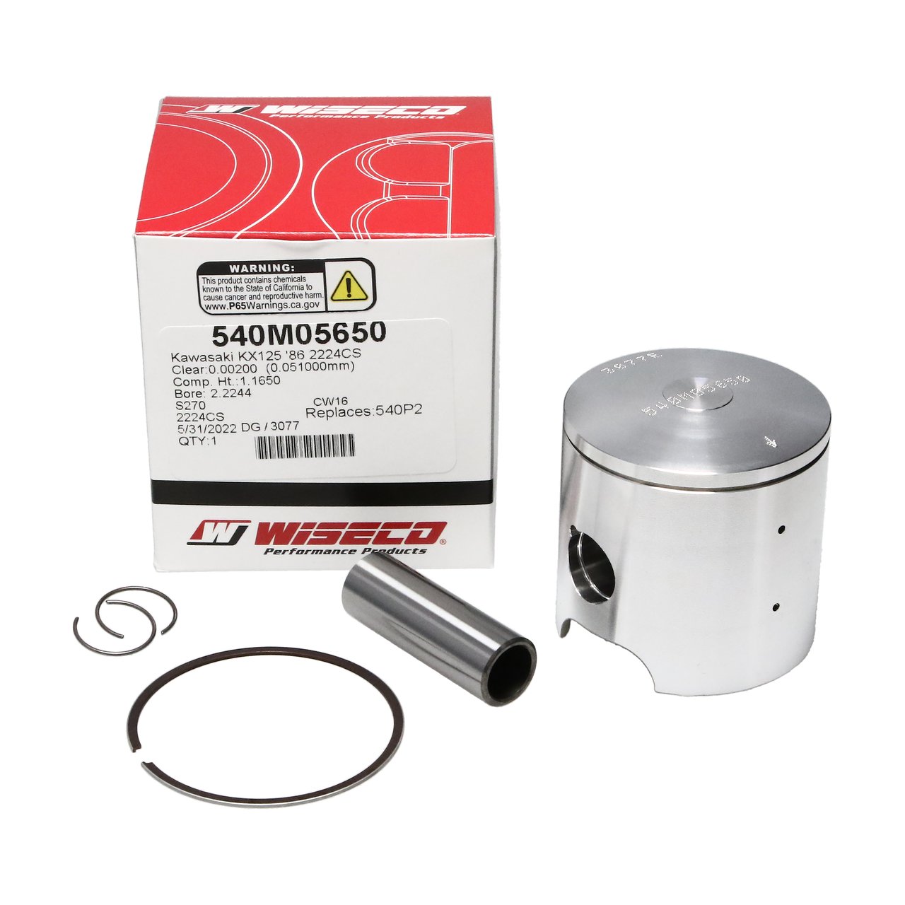 Wiseco 540M05650 Kawasaki KX125 86 2224CS Piston Kit