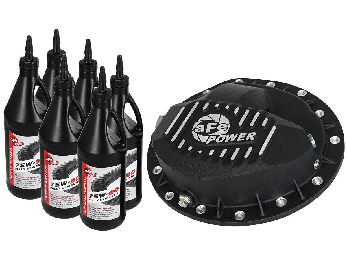 aFe 46-70042-WL aFe POWER Pro Series Front Differential Cover Kit Black w/ Machined Fins &amp; Gear Oil