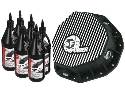 aFe 46-70092-WL aFe POWER Pro Series Rear Differential Cover Kit Black w/ Machined Fins &amp; Gear Oil
