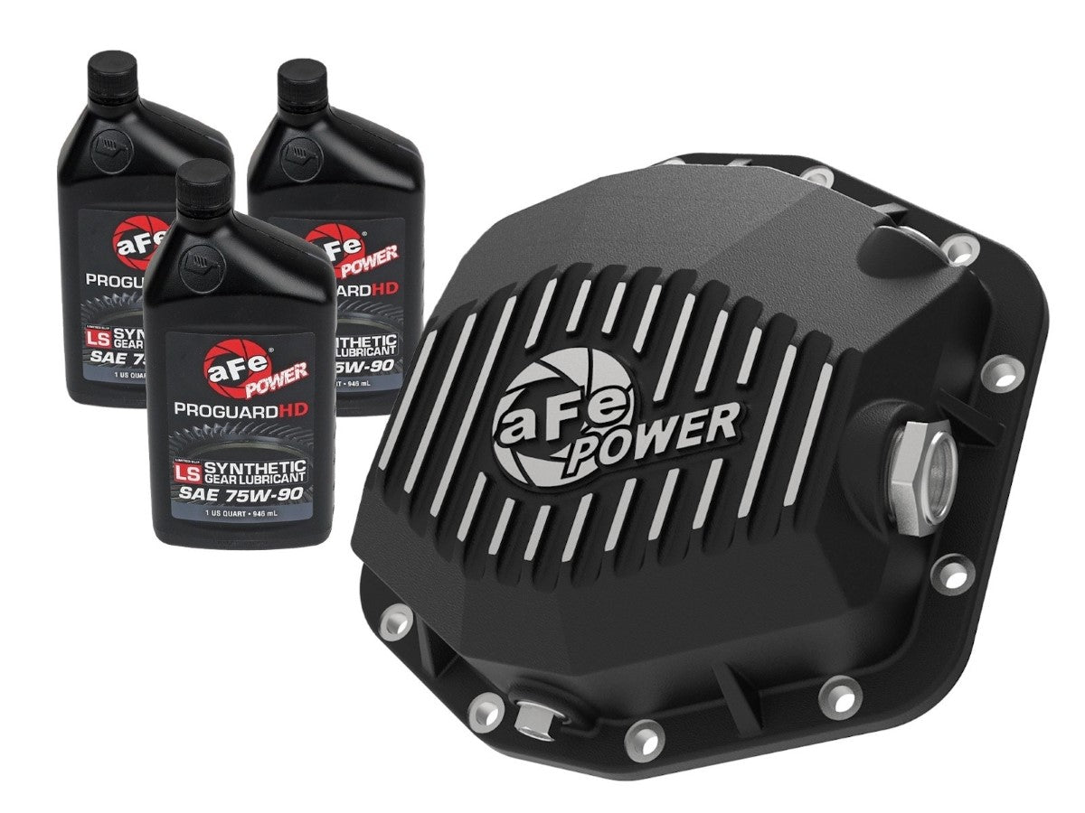 aFe 46-71291B aFe POWER Pro Series Rear Differential Cover Black w/ Machined Fins &amp; Gear Oil