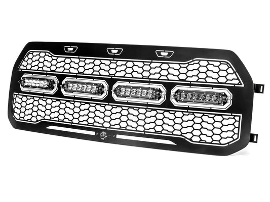 aFe 79-21001L Scorpion Complete Replacement Grille Tread Design Black w/ LED Lights